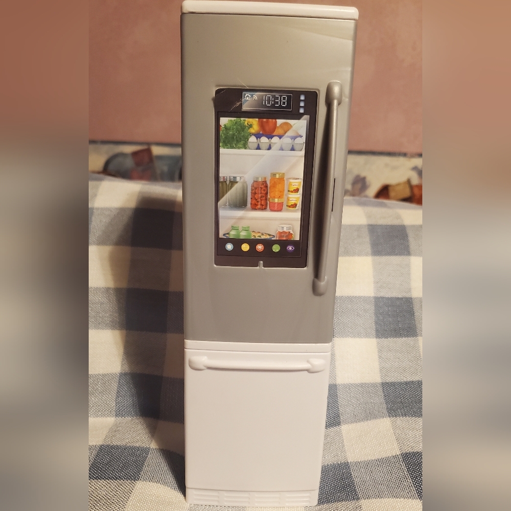Barbie Gray and White Miniature Refrigerator With Milk, Eggs, Orange Juice, 2